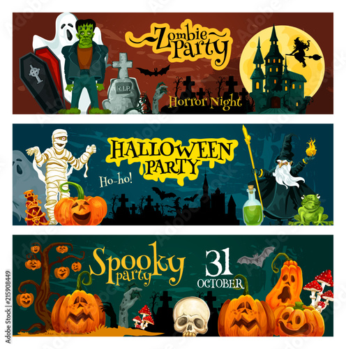 Halloween holiday zombie party invitation banner