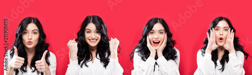 Woman making a variety of positive facial expressions