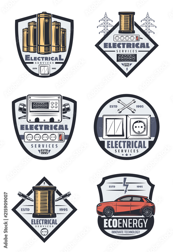 Vector retro energy electrical services icons