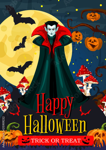 Halloween night celebration banner with vampire