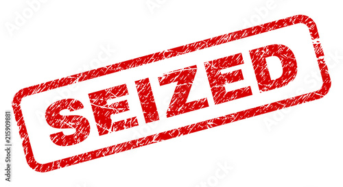 SEIZED stamp seal print with grunge style. Red vector rubber print of SEIZED title with dust texture. Text title is placed inside rounded rectangle frame.