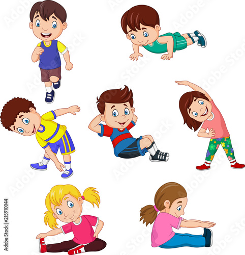 Cartoon kids yoga with different yoga poses