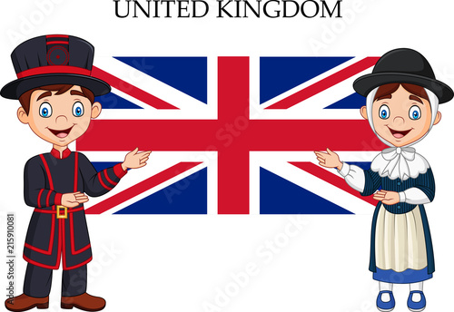 Cartoon United Kingdom couple wearing traditional costume