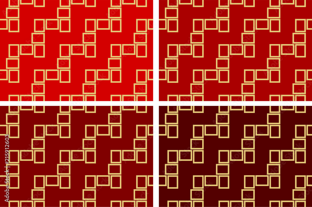 Abstract set of four seamless pattern textures of golden rectangular frames over red shades background template Vector illustration Abstract set of four seamless pattern textures of golden rectangular frames over red shades background template Vector illustration