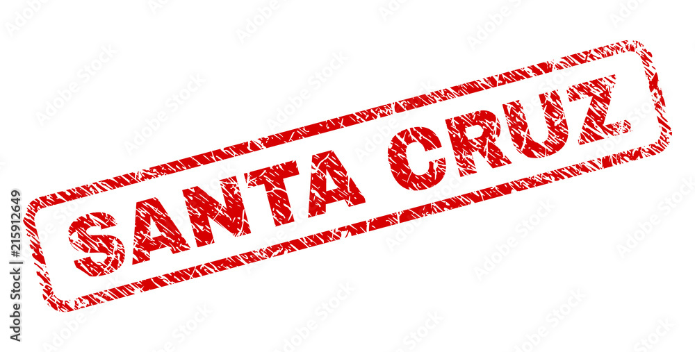 SANTA CRUZ stamp seal print with grunge style. Red vector rubber print of SANTA CRUZ tag with grunge texture. Text tag is placed inside rounded rectangle frame. SANTA CRUZ stamp seal print with grunge style. Red vector rubber print of SANTA CRUZ tag with grunge texture. Text tag is placed inside rounded rectangle frame.