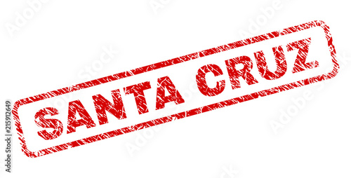 SANTA CRUZ stamp seal print with grunge style. Red vector rubber print of SANTA CRUZ tag with grunge texture. Text tag is placed inside rounded rectangle frame.