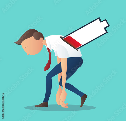 business concept of businessman tired of working with low battery vector illustration