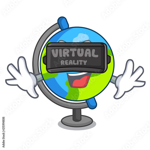 Virtual reality globe mascot cartoon style