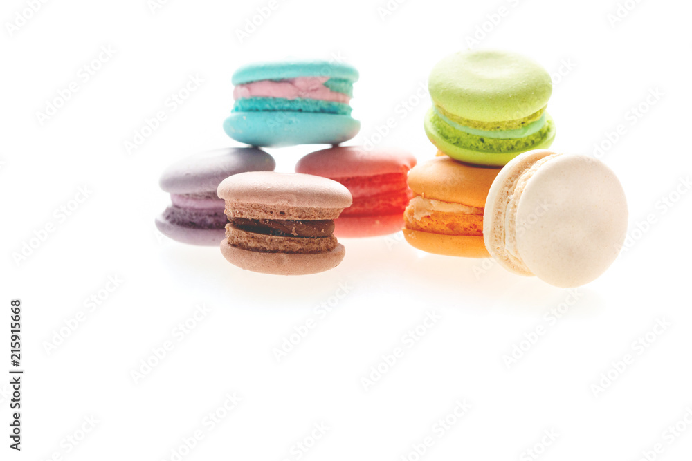 French macarons on white background French macarons on white background