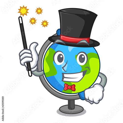 Magician globe mascot cartoon style