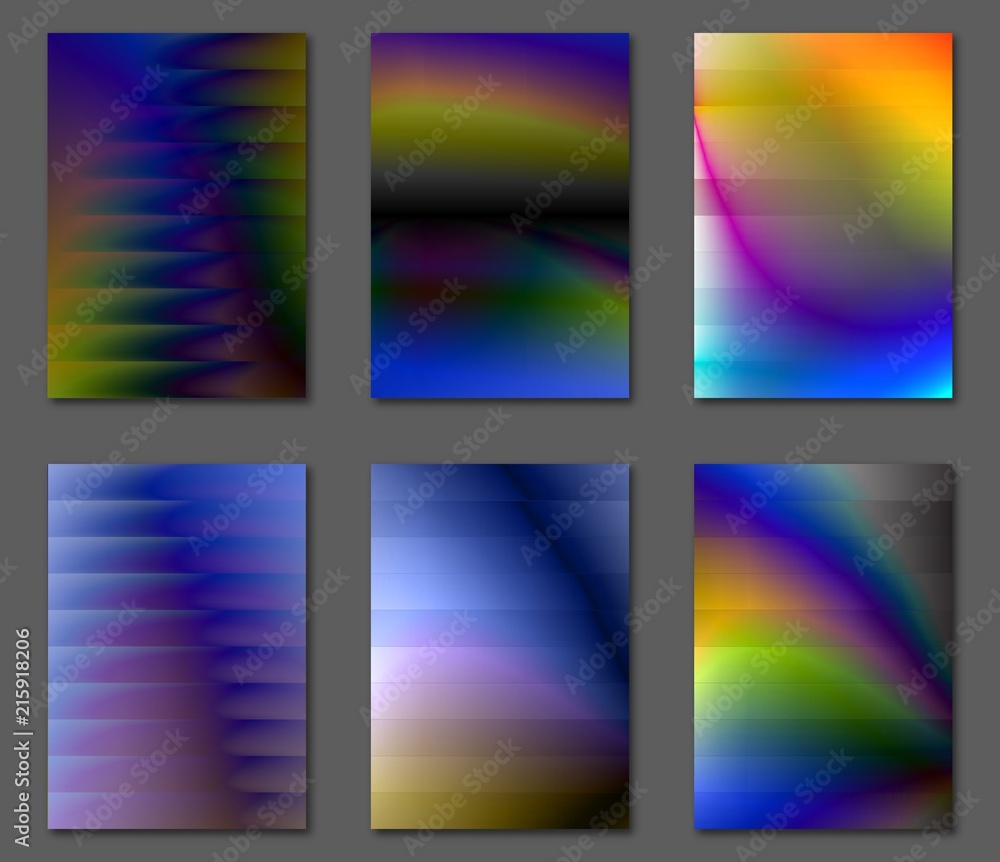 Fototapeta premium Rainbow covers design. Liquid iridescent color patterns. Melted fluids abstract background. Vector illustration, EPS10, A4 size. Placard, banner, booklet, flyer, brochure templates for design.