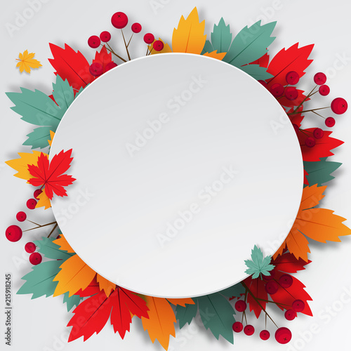 Autumn background with cycle frame paper cut design vector and illustration