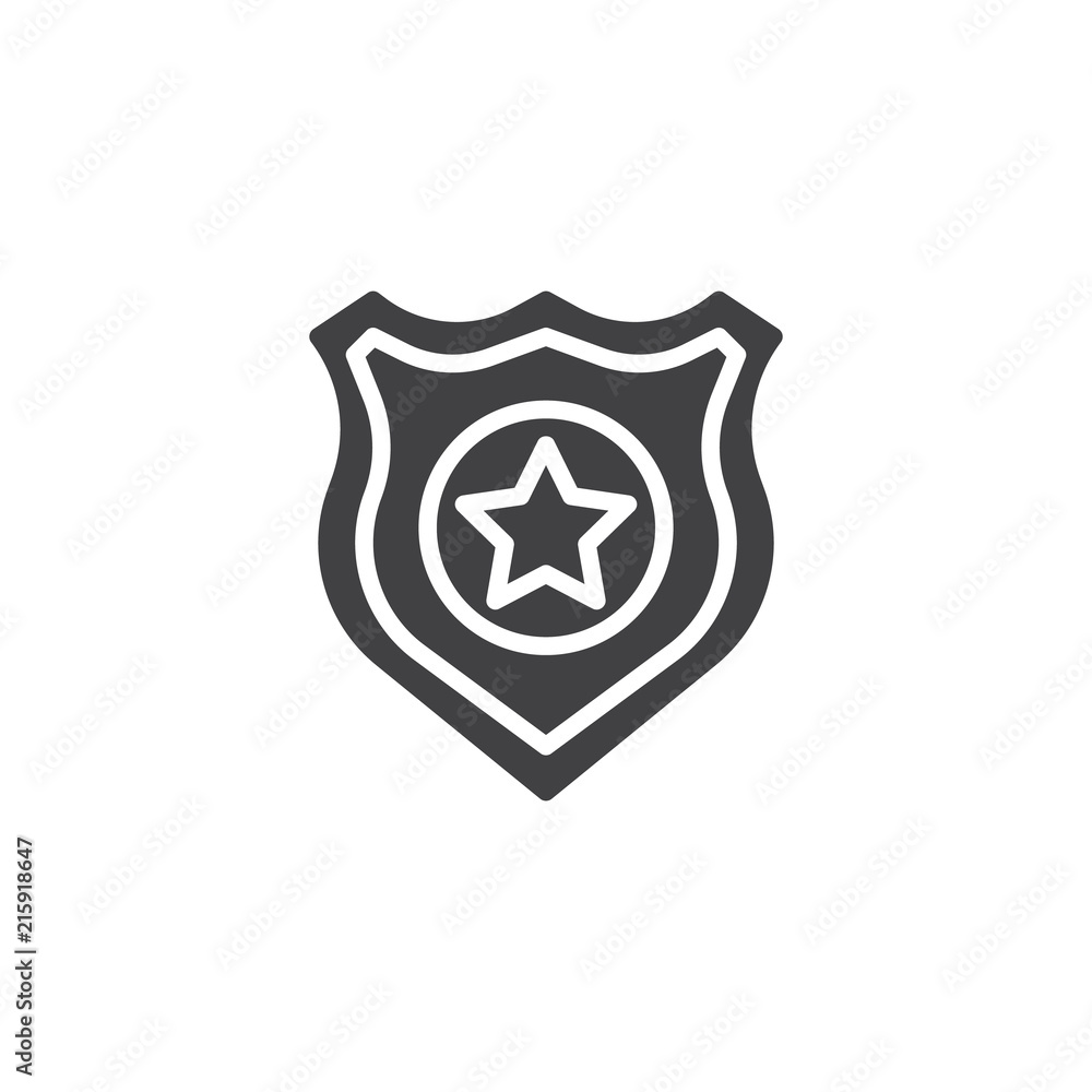 Police badge vector icon. filled flat sign for mobile concept and web design. simple solid icon. Symbol, logo illustration. Pixel perfect vector graphics Police badge vector icon. filled flat sign for mobile concept and web design. simple solid icon. Symbol, logo illustration. Pixel perfect vector graphics