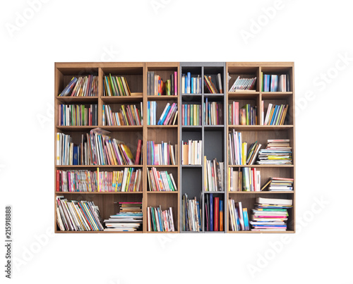 Tablou pe pânză Bookshelf, blurred effects on books cover, isolated with clipping path