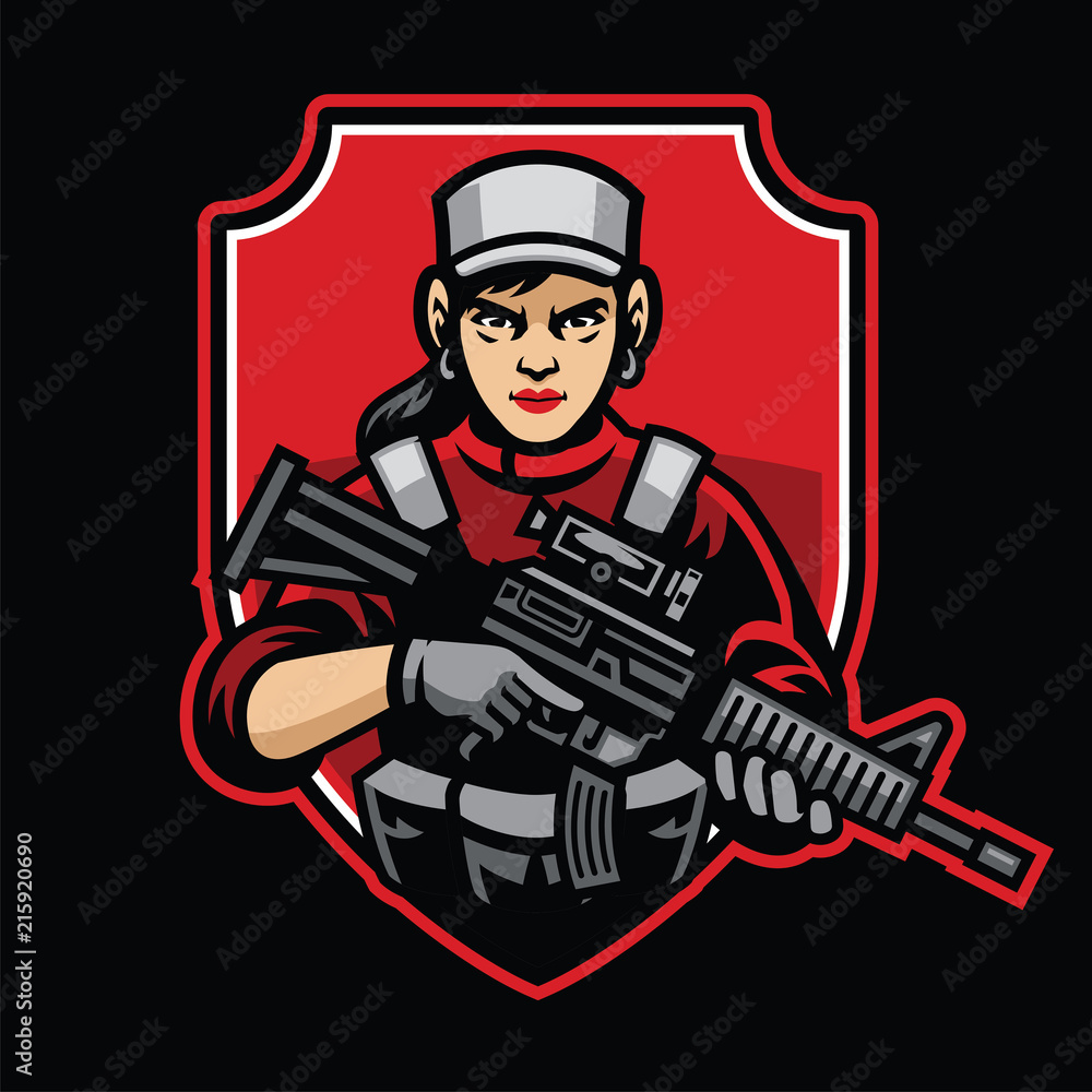 woman soldier mascot hold the assault rifle woman soldier mascot hold the assault rifle