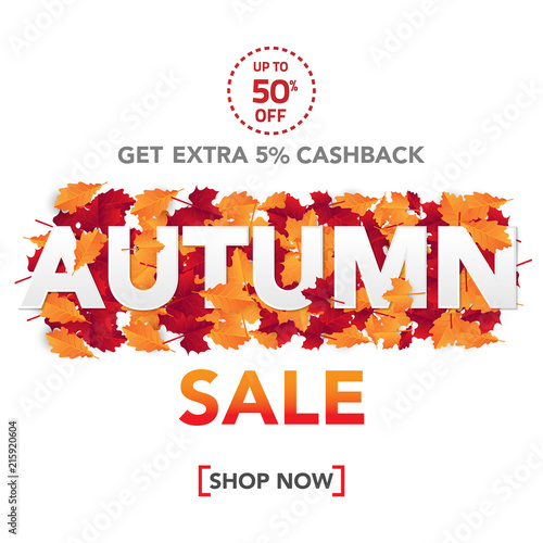 Autumn sale banner template with leaves, fall leaves for shopping sale. banner design. Poster, card, label, web banner. Vector illustration