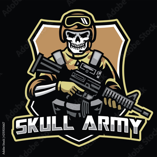 skull soldier mascot hold the assault riffle