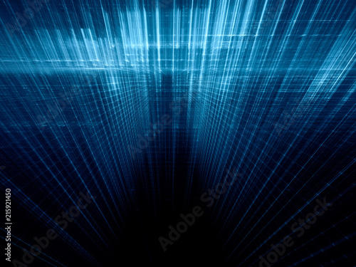 Abstract background element. Fractal graphics 3d illustration. Composition of repeating grids. Information technology concept. Blue and black colors.