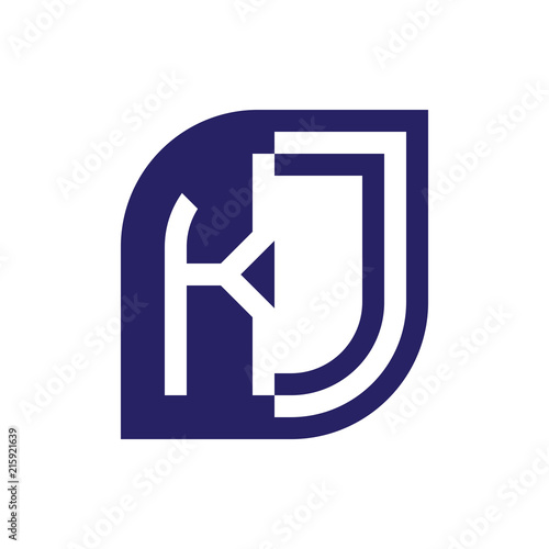 KJ initial letter emblem logo negative space