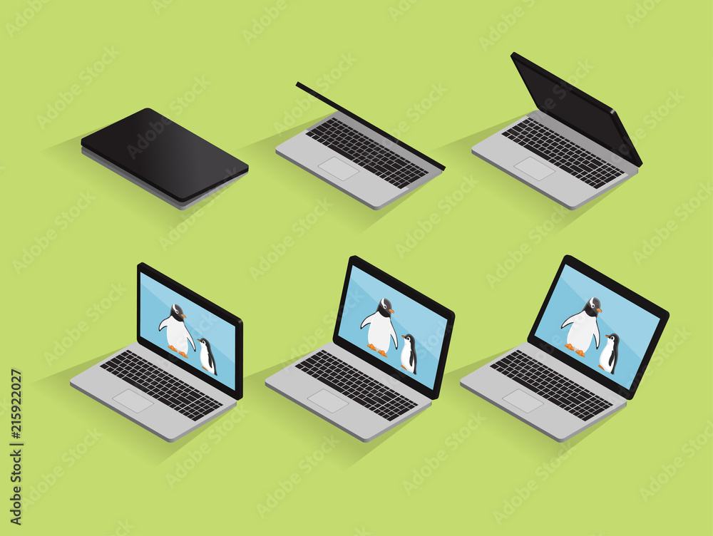 Isometric Laptop Computer Slowly Open Sequence Vector Isometric Laptop Computer Slowly Open Sequence Vector