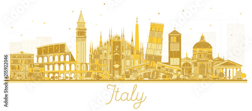 Italy City Skyline Golden Silhouette with Landmarks.