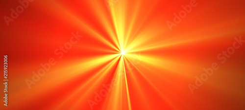 Red orange bright flash of light. Motion blur. Staburst. Sunburst. Abstract festive illustration with glowing blurred  lights photo