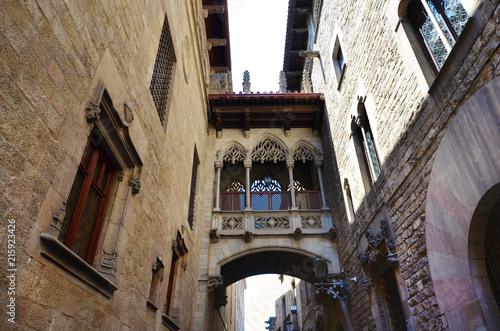Bridge Between the Buildings in Barri Gotic Quarter of Barcelona, Spain