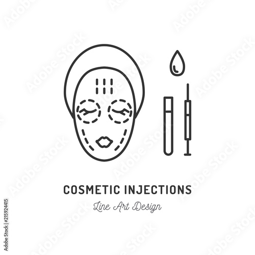 Cosmetic Injections, Beauty injections. Thin line art design, Vector outline illustration