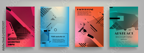 Covers templates set with graphic geometric elements. Applicable for brochures, posters, covers and banners. Vector illustrations.