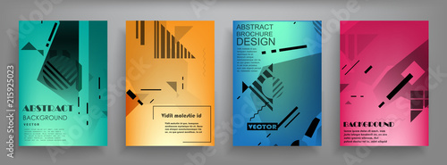 Covers templates set with graphic geometric elements. Applicable for brochures, posters, covers and banners. Vector illustrations.