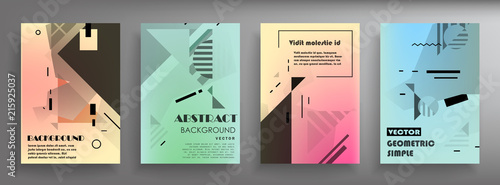 Covers templates set with graphic geometric elements. Applicable for brochures, posters, covers and banners. Vector illustrations.