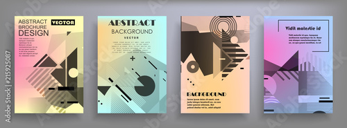 Covers templates set with graphic geometric elements. Applicable for brochures, posters, covers and banners. Vector illustrations.