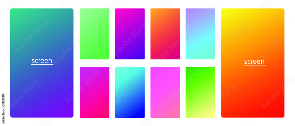 Vibrant and smooth gradient soft colors for devices, pc's and modern smartphone screen backgrounds set vector ux and ui design illustration