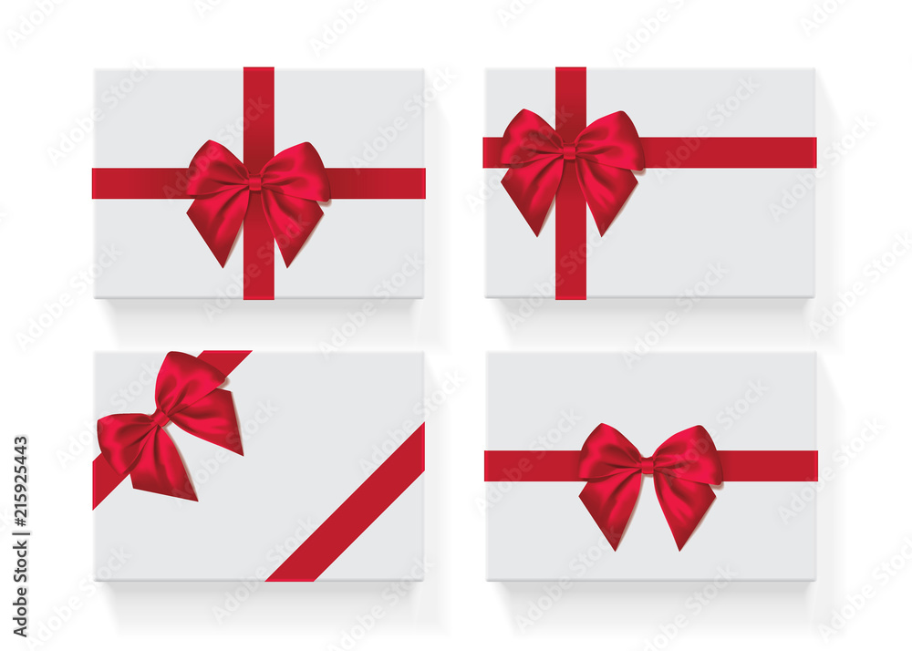 rectangular white box with a red bow rectangular white box with a red bow