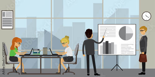 Business people working in modern office,Teamwork, presentation and brainstorming.