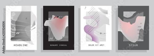 Covers templates set with graphic geometric elements. Applicable for brochures, posters, covers and banners. Vector illustrations.