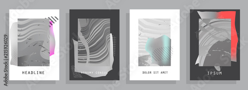 Covers templates set with graphic geometric elements. Applicable for brochures, posters, covers and banners. Vector illustrations.