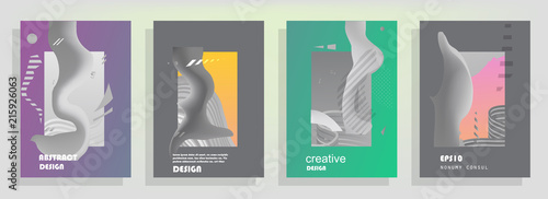 Covers templates set with graphic geometric elements. Applicable for brochures, posters, covers and banners. Vector illustrations.