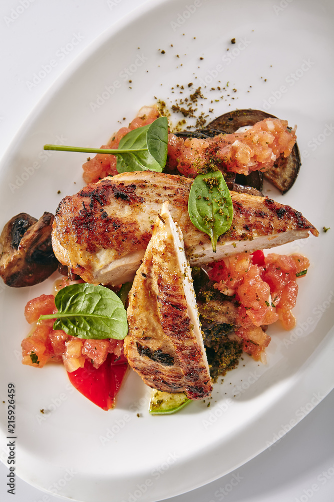 BBQ Chicken Breast with Grilled Vegetables and Salsa Sauce BBQ Chicken Breast with Grilled Vegetables and Salsa Sauce