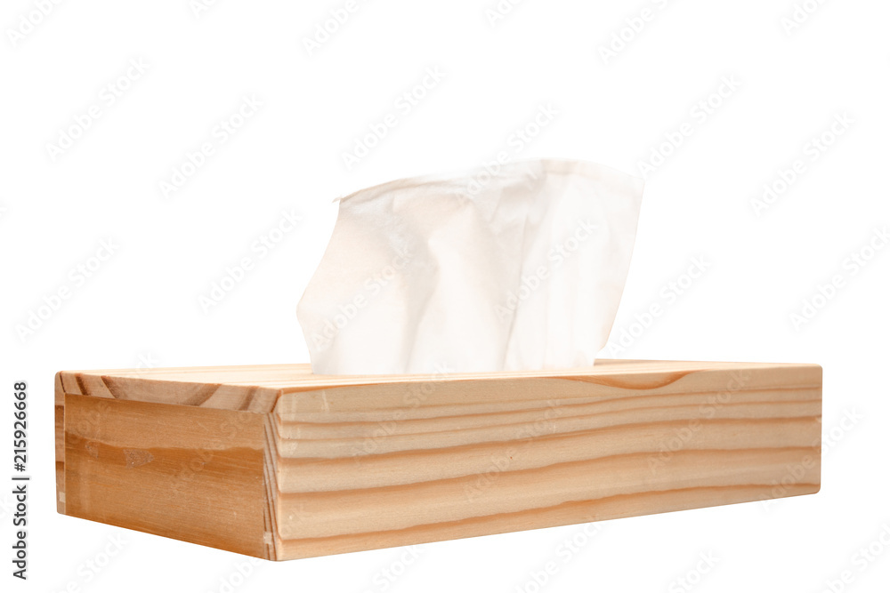 Napkin in the wooden box isolated on white background.