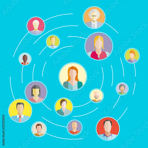 social network, people network and communication concept blue background