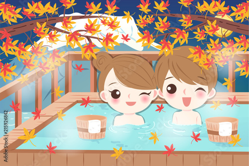 couple enjoy with hot spring