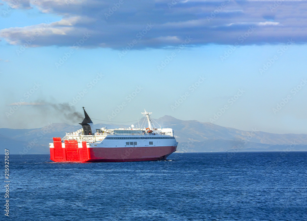 Ferry boat travel to the greek islands oin aegean sea