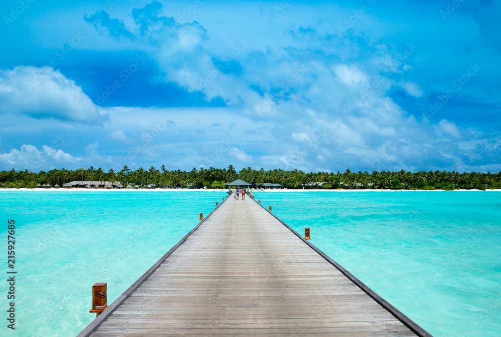 tropical Maldives island with beach , sea , blue sky