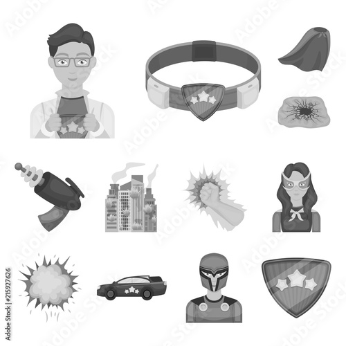 A fantastic superhero monochrome icons in set collection for design. Superhero equipment vector symbol stock web illustration.