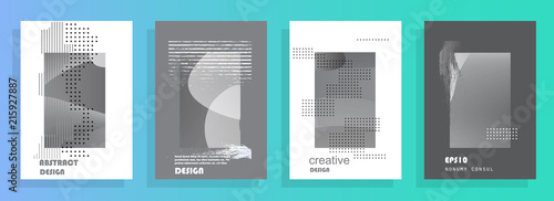 Covers templates set with graphic geometric elements. Applicable for brochures, posters, covers and banners. Vector illustrations.