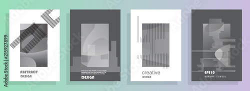 Covers templates set with graphic geometric elements. Applicable for brochures, posters, covers and banners. Vector illustrations.