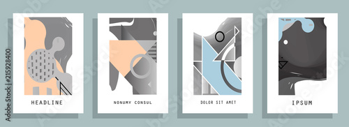 Covers templates set with graphic geometric elements. Applicable for brochures, posters, covers and banners. Vector illustrations.