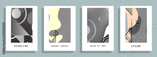 Covers templates set with graphic geometric elements. Applicable for brochures, posters, covers and banners. Vector illustrations.