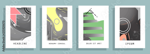 Covers templates set with graphic geometric elements. Applicable for brochures, posters, covers and banners. Vector illustrations.